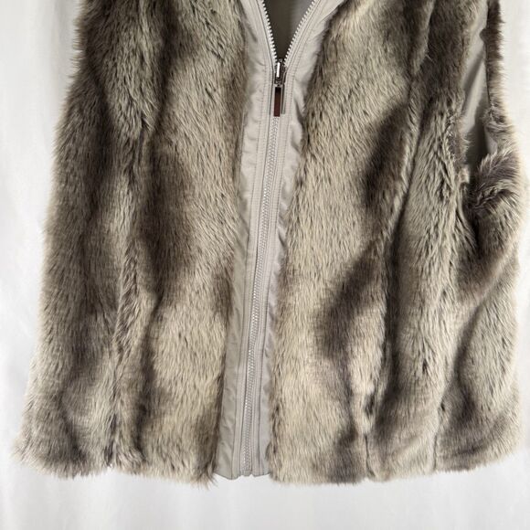 Outdoor Edition Parkhurst Faux Fur Vest Women's Large Brown Grey Full Zip - Picture 3 of 11